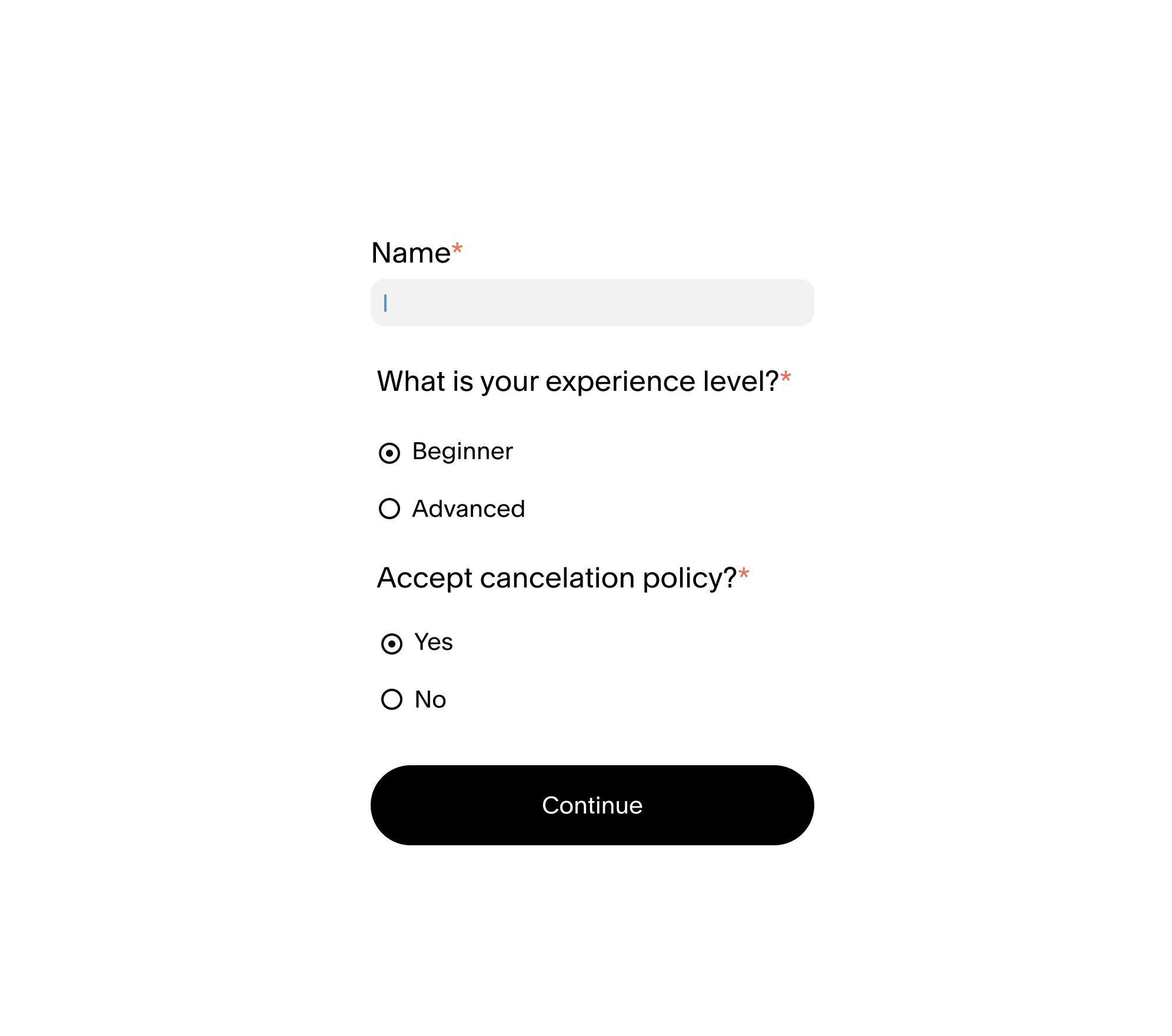 Acuity Scheduling custom intake form showing client information fields collected before appointment booking