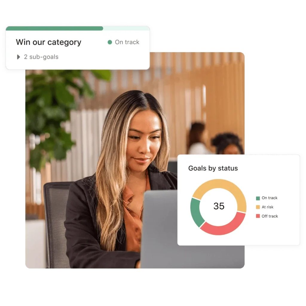Asana project management interface showing task assignments and goal tracking for distributed teams