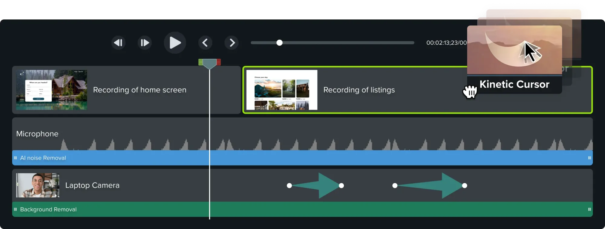 Camtasia video editor showing the timeline editing interface