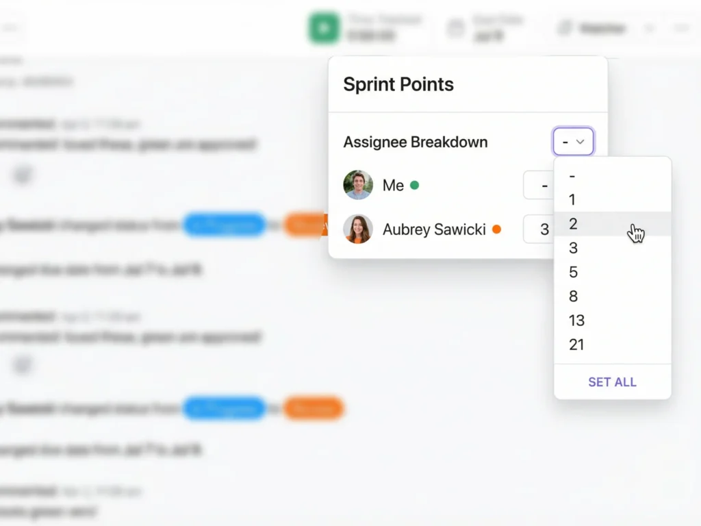 ClickUp Sprint Points interface showing velocity tracking for remote engineering teams