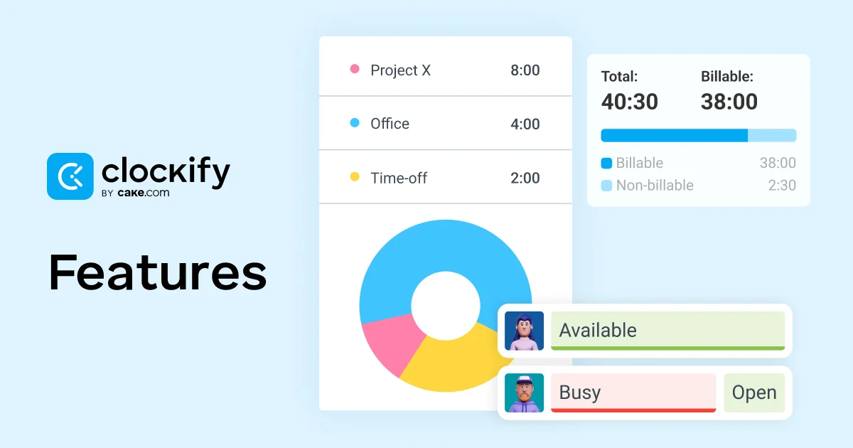Clockify time tracking app showing timesheet and reports
