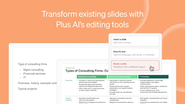 Step 4 — Plus AI editing tools let you rewrite and refine individual slides with a click