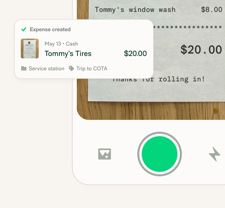 Expensify mobile expense submission interface with receipt capture feature (October 2026)