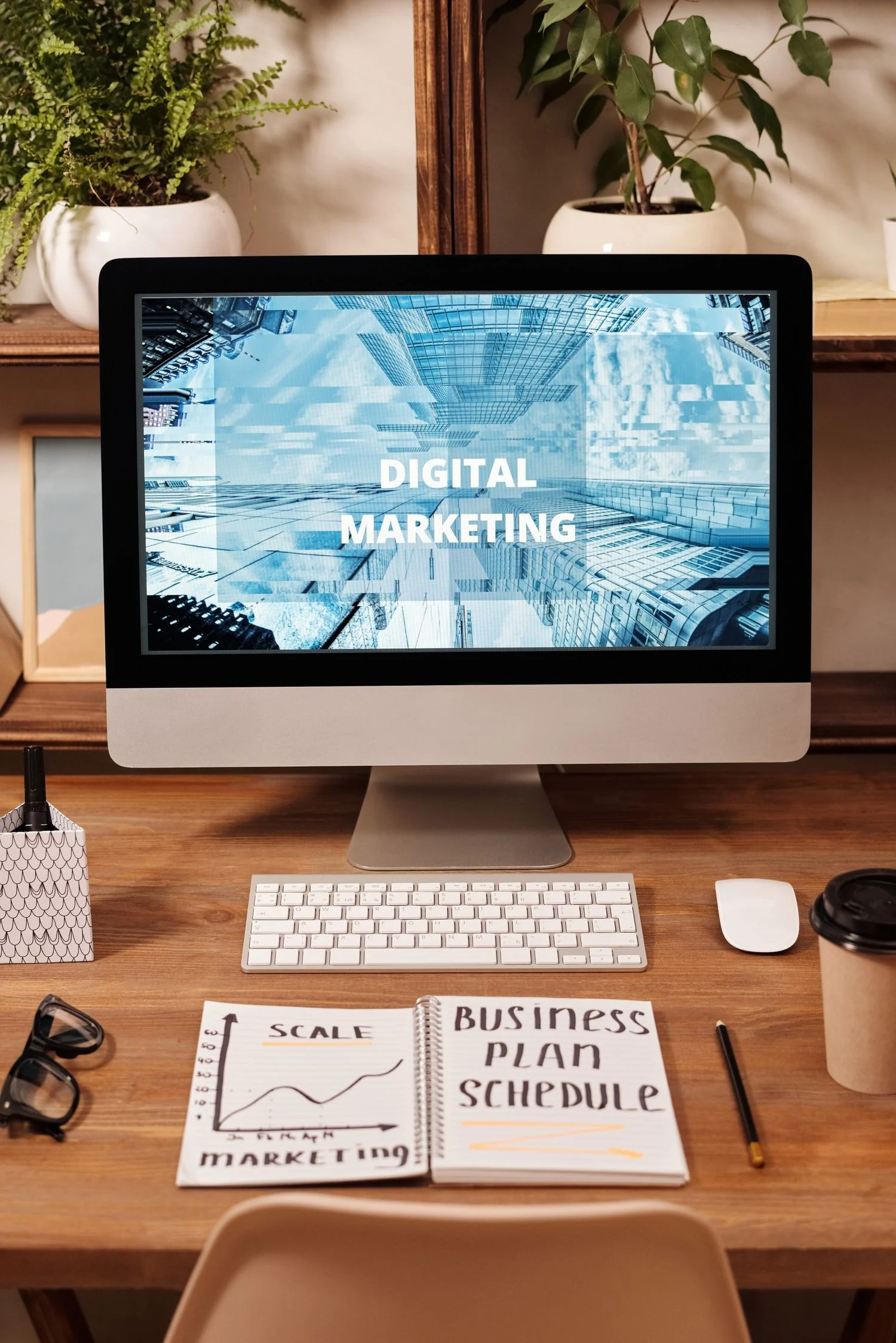 SEO researcher analyzing competitor content and keyword data on multiple monitors
