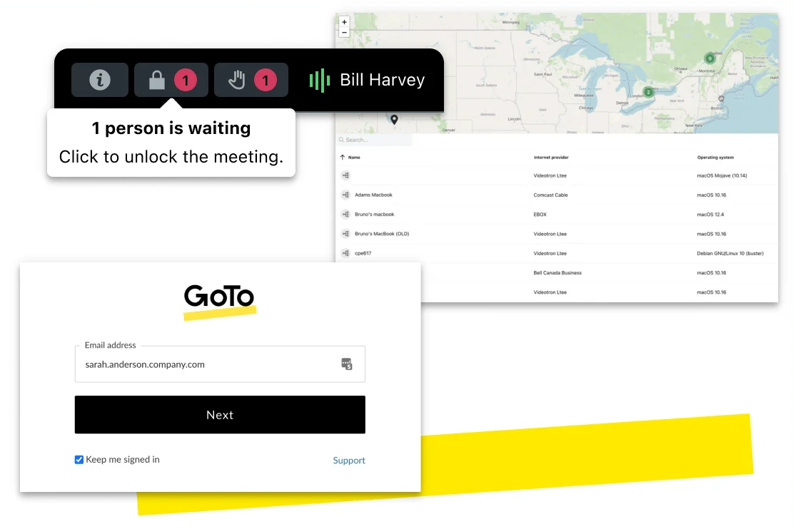 GoTo Meeting interface showing meeting features and controls