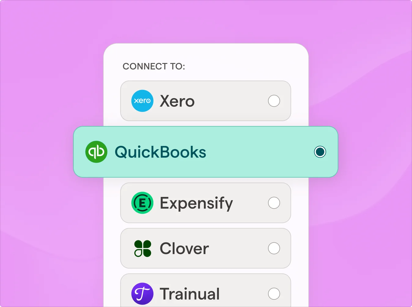 Gusto software integrations list showing connected apps including QuickBooks and Xero