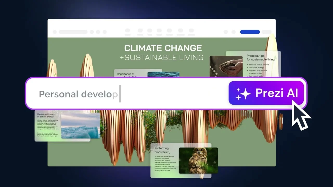 Prezi AI zoomable canvas presentation with AI-generated topic map and storytelling structure