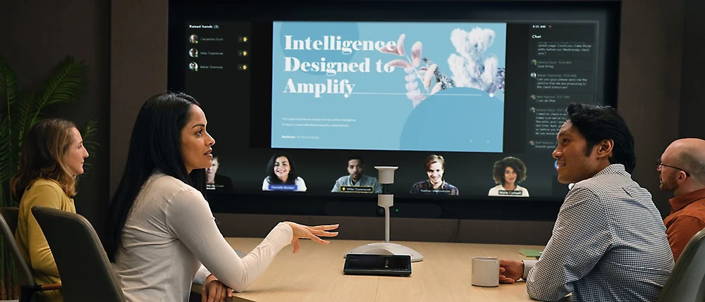 Microsoft Teams video meeting interface showing collaboration features