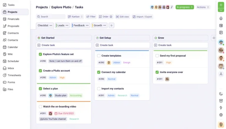 Plutio client portal showing project management and invoicing for freelancers and small agencies