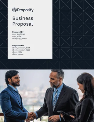 Proposify business proposal template preview showing branded design layout