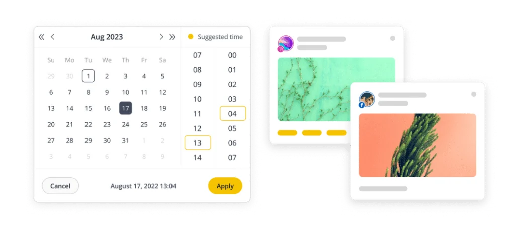 SocialBee best posting times feature showing AI-recommended optimal schedule windows