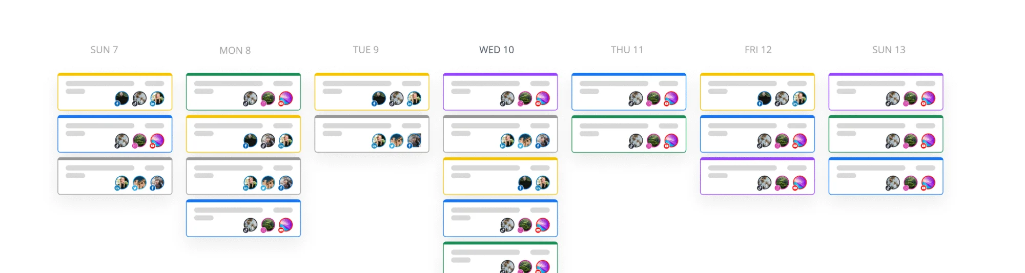 SocialBee posting schedule interface showing time slots for different content categories