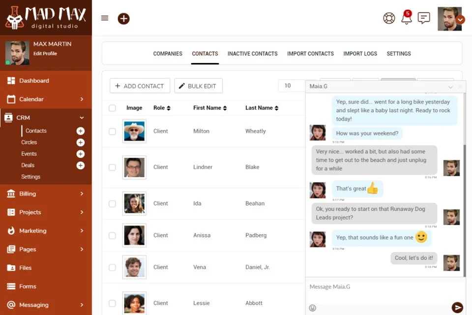 SuiteDash client portal interface showing project management and CRM tools