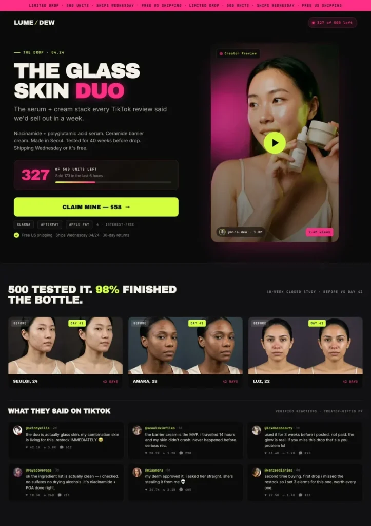 Swipe Pages AMP landing page example showing fast-loading mobile-optimized design