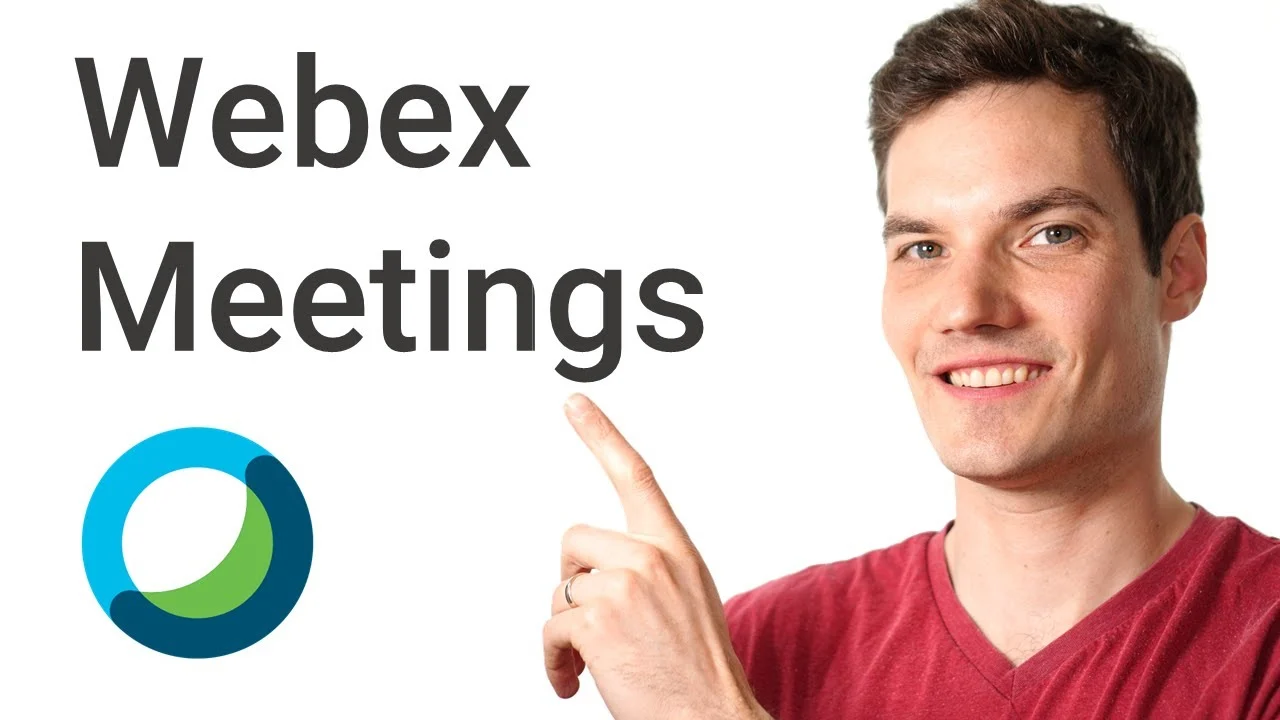 Webex Meetings interface shown in tutorial covering key features and meeting controls