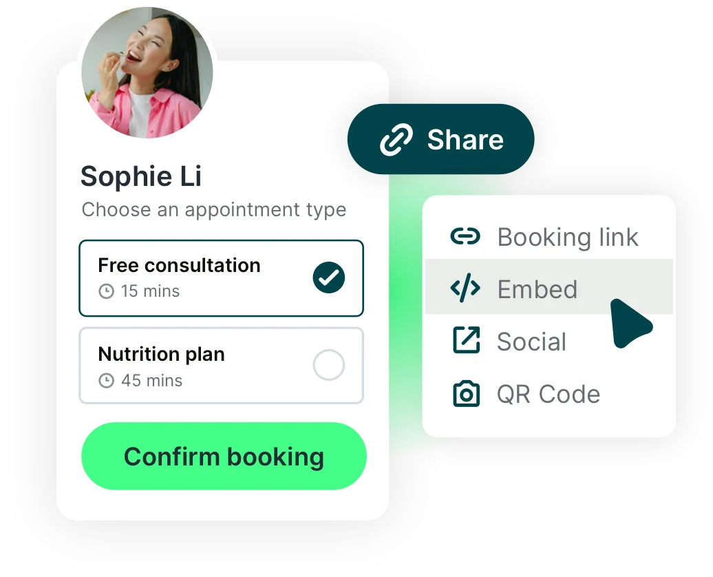 YouCanBookMe booking page showing customizable availability and scheduling link sharing