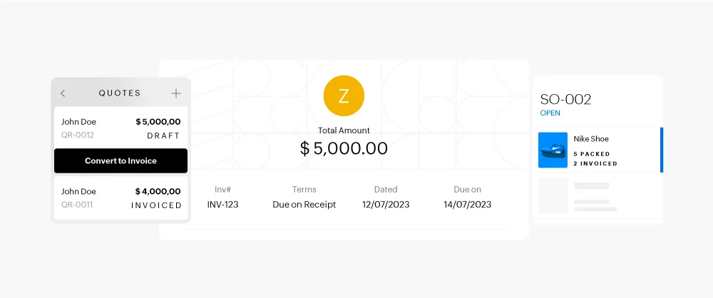 Zoho Books receivables screen showing quotes, invoices and sales orders management — October 2026