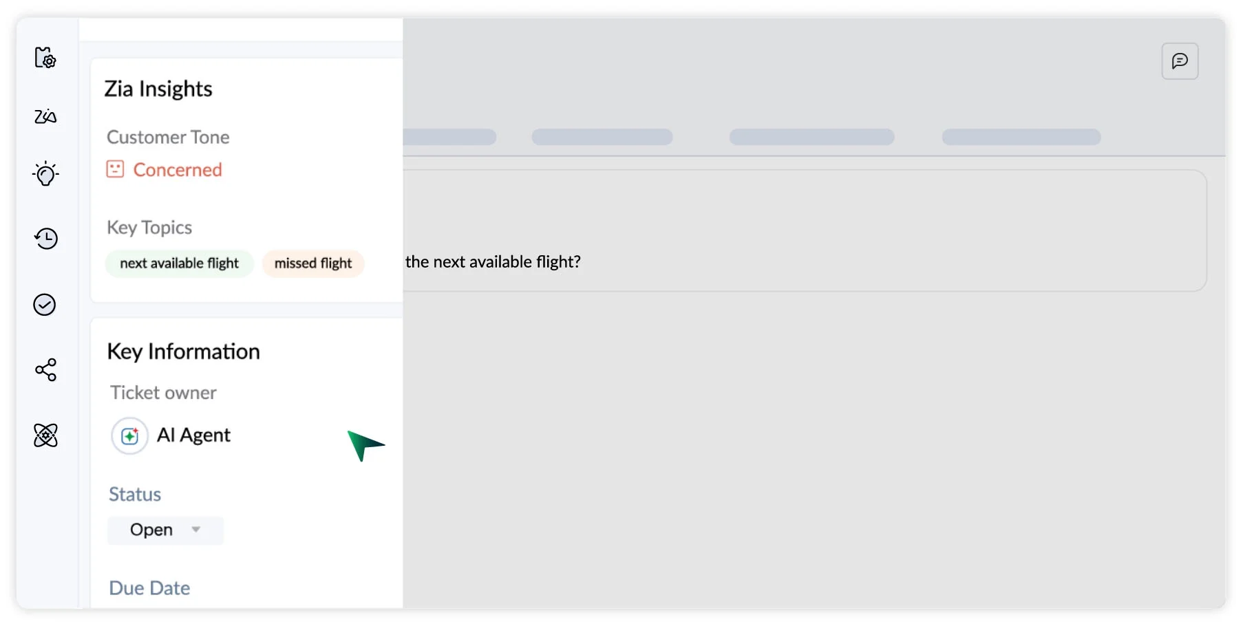 Zoho Desk help desk interface showing ticket management and AI-powered support features
