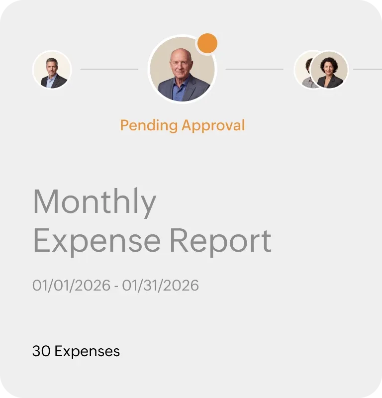 Zoho Expense multi-level approval workflow view with pending approvals and policy controls (October 2026)