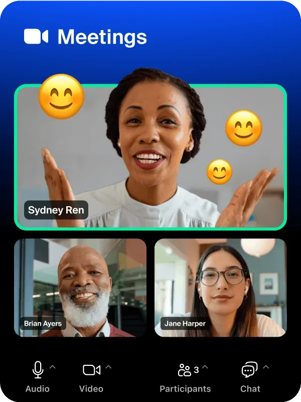 Zoom Meetings app interface showing video call with participants and meeting controls